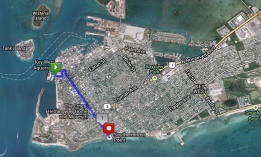 Route from the cruise dock to the famous Southernmost Point