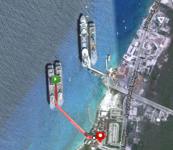Route from the cruise ship to the Puerta Maya port 